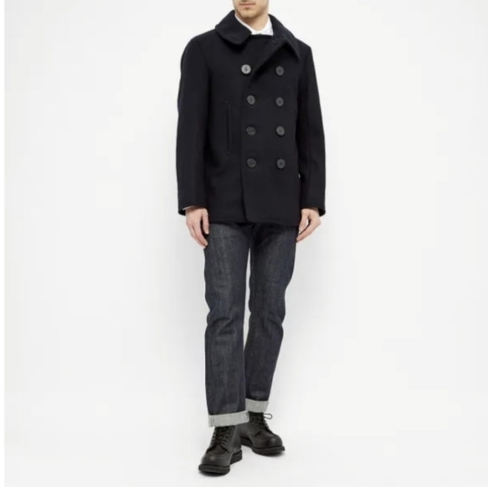 WWII US Navy Military-Issue Kersey Wool Navy Blue Pea Coat 1940s Mens Size 40R